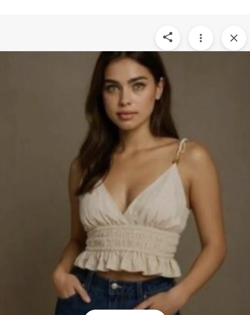 Women’s Cream Smocked Crop Top with Tie Straps